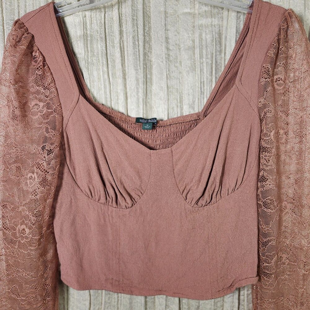 Pink Mauve Terracotta Puff Sleeve Smocked Top Blouse Fitted Bodice Boho Fairy M